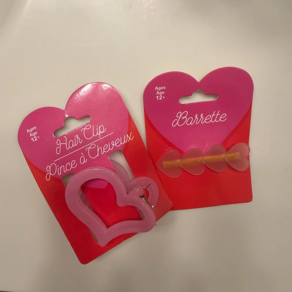 🆕 Pink Heart Hair Clip and Barrette Set